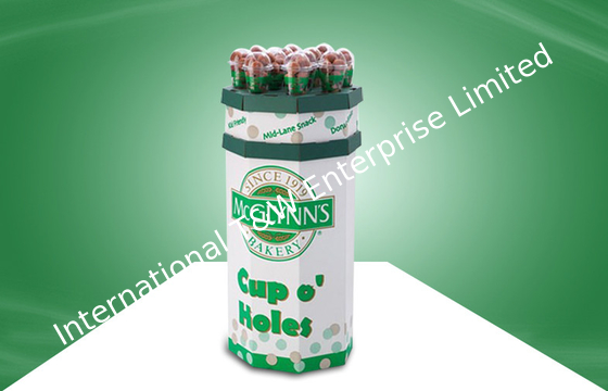İyi bir fiyat. 8 Faces  Recyclable Corrugated Cardboard Dump Bins Glossy / Matt PP Lamination For Cup Snacks çevrimiçi