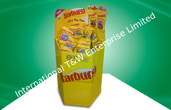 İyi bir fiyat. Six Faces Yellow Recyclable Corrugated Cardboard Dump Bins Offset Printing For Cup Snacks çevrimiçi