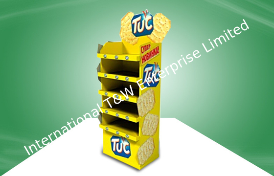 İyi bir fiyat. Yellow CMYK Offset Printing POS Cardboard Display Stands With Five Shelf For Food çevrimiçi