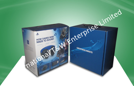 İyi bir fiyat. Blue Strong Corrugated  Paper Packaging Boxes With Plastic Handle For Ear - phone çevrimiçi